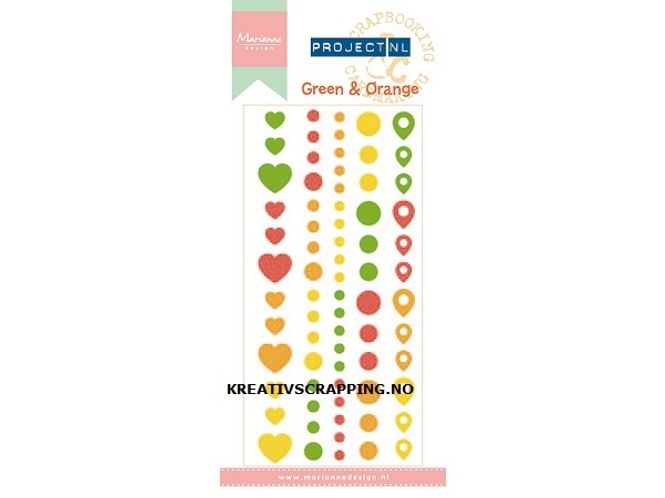 Hovedbilde Marianne Design - PL4502 - Enamel dots - Green & Orange