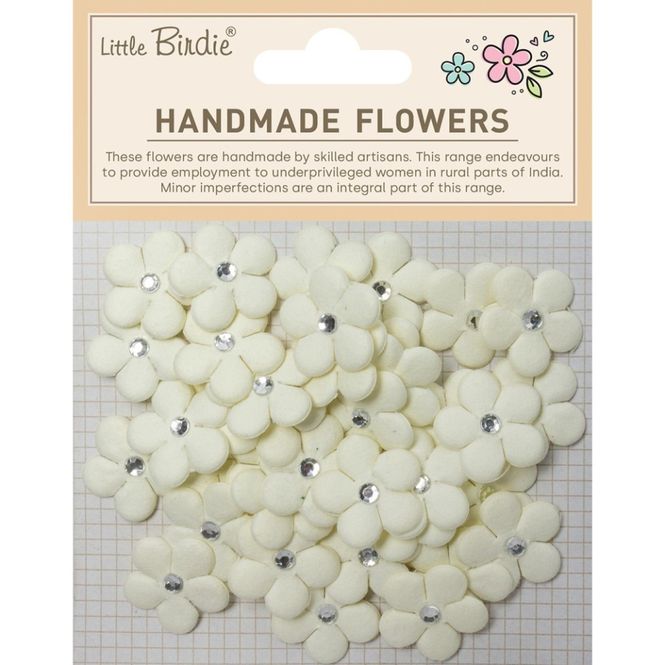 Hovedbilde Little Birdie - Handmade Flowers - Embossed Jewelled Daisies - Ivory Pearl - 40 stk