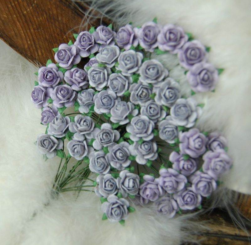 Papirdesign - Roser - 1,2cm - Lilla -> Lys vintage lilla
