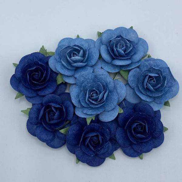 Papirdesign - Roser - 3,5cm - Blå -> Mørk og lys blå