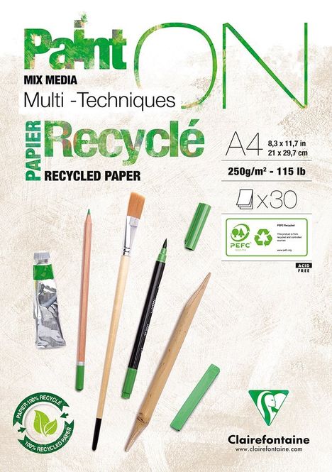 Hovedbilde Clairefontaine - PaintON Mix Media paper 250g - Recycled A4 30pk
