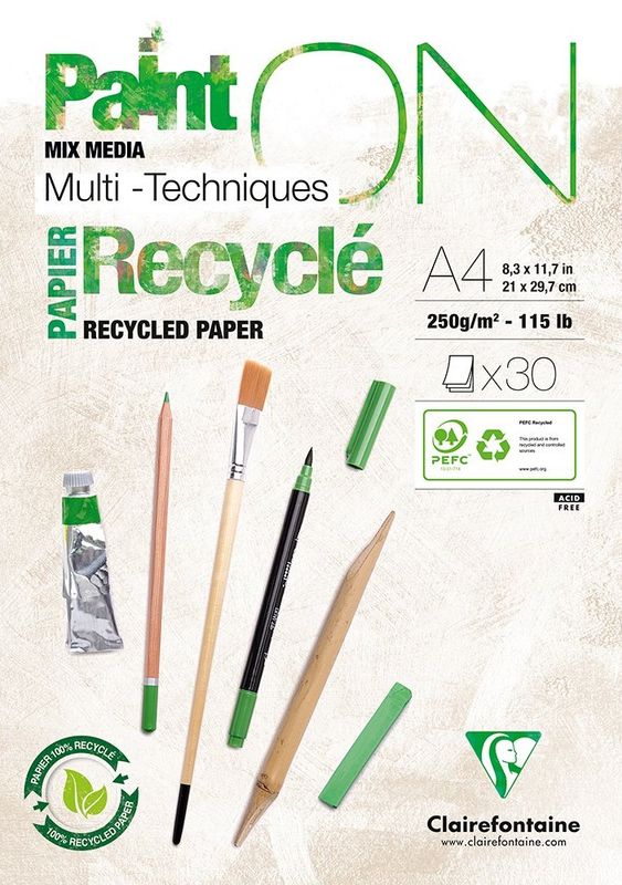 Clairefontaine - PaintON Mix Media paper 250g - Recycled A4 30pk