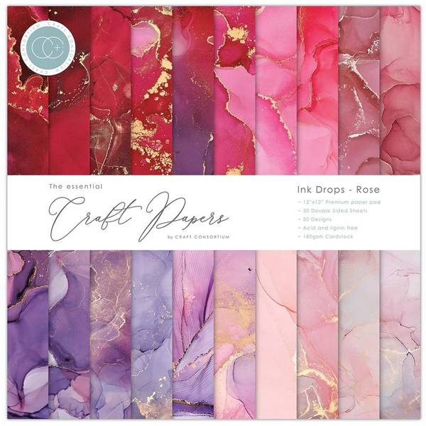Craft Consortium - 12x12 Essential Paper Pad - Ink Drops Rose