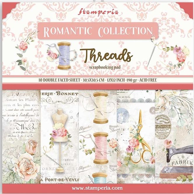 Hovedbilde Stamperia - 12x12 Paper Pack -  88 - Romantic Threads
