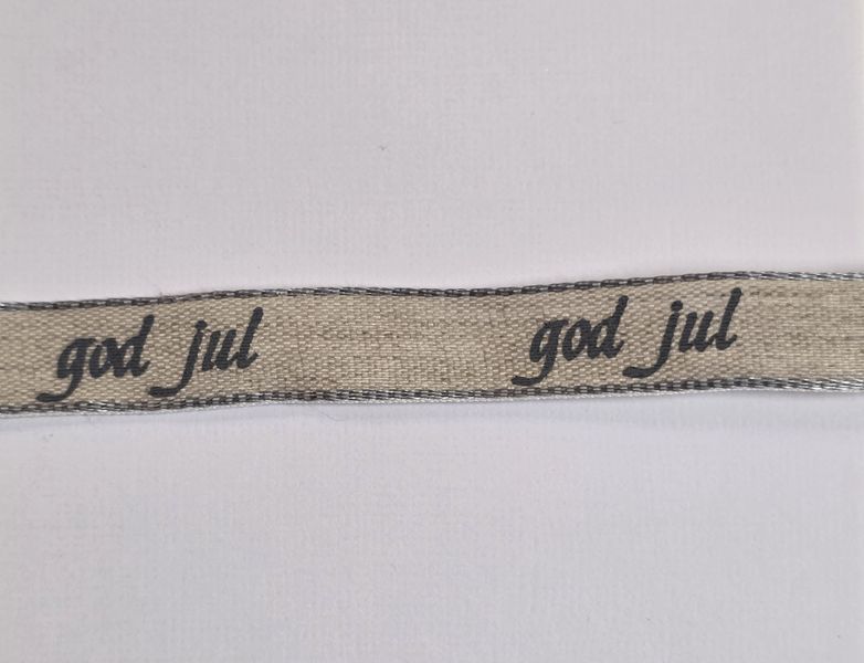 Bånd - God Jul - Natur m/grå tekst - 15mm - Metervare