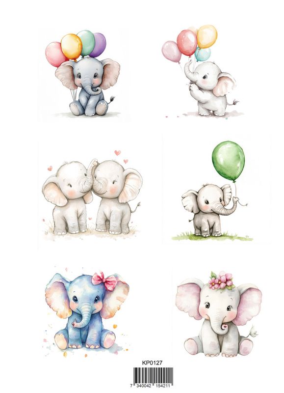 Reprint -  KP0127 - A4 Klippeark - Cute Elephants