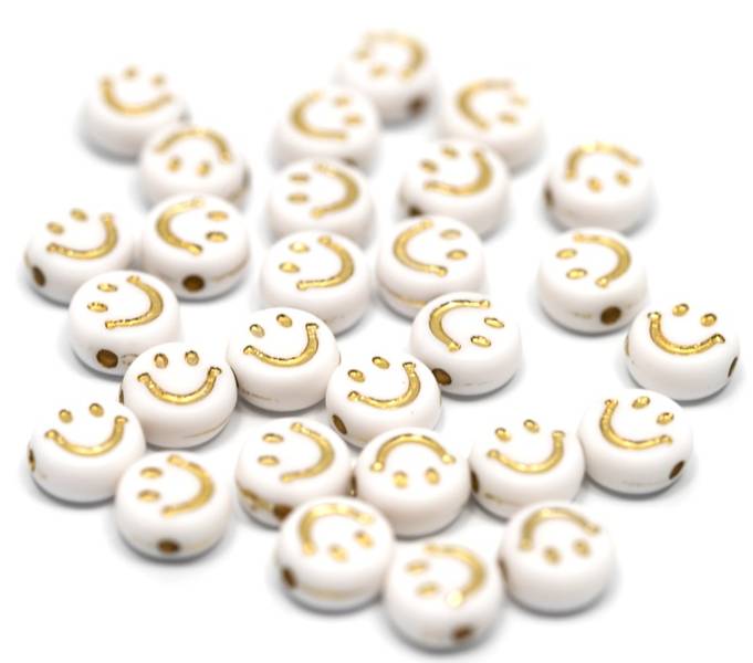 Kort & Godt - GO1048 - Perler - Smiley Rund/flat - Hvit - 4x7mm