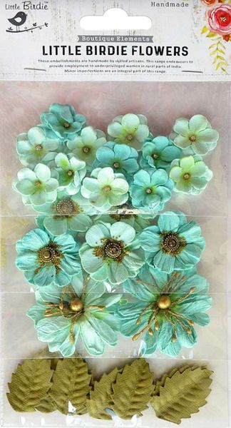 Little Birdie - Handmade Flowers - Renae - Arctic Ice - 27 stk