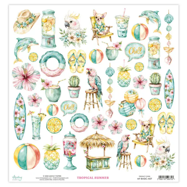 Mintay - 12x12 - Basic Elements - A07 - Tropical Summer - Fussy Cut Sheet