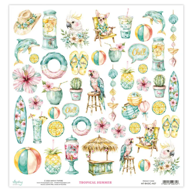 Hovedbilde Mintay - 12x12 - Basic Elements - A07 - Tropical Summer - Fussy Cut Sheet