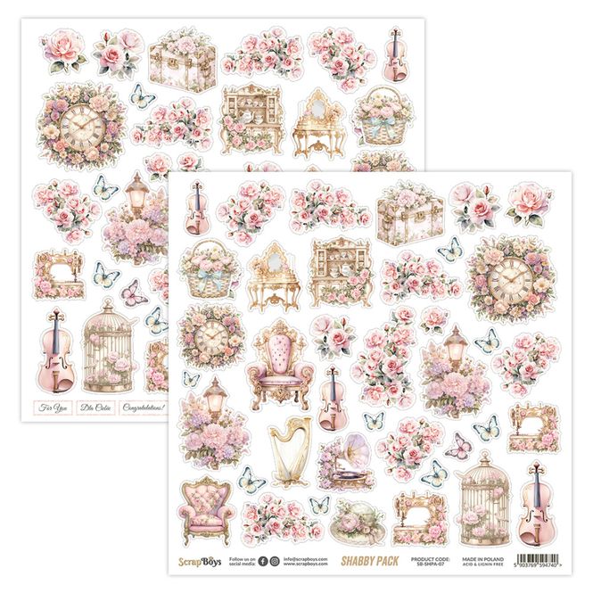 Hovedbilde ScrapBoys - Shabby Pack - 12x12 -  SHPA-07 - Die cut Sheet