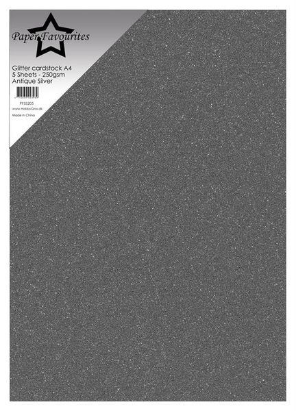 Paper Favourites - A4 - Glitter Cardstock - 205 - Antique Silver - 5pk
