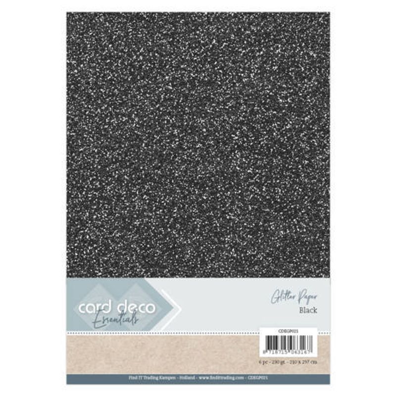 Find it - Card Deco - A4 - Glitter Paper - 021 - Black - 6pk
