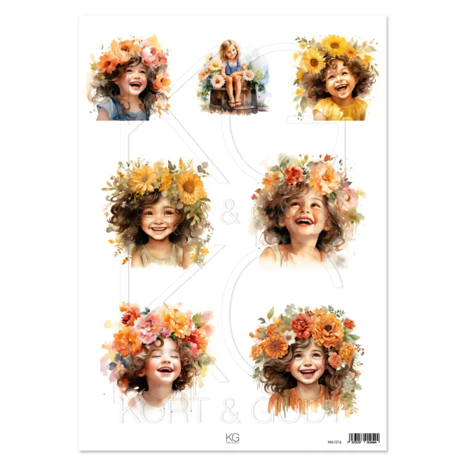 Hovedbilde Kort & Godt -  A4 Klippeark - MA1016 - Motivark - Blomsterpiker