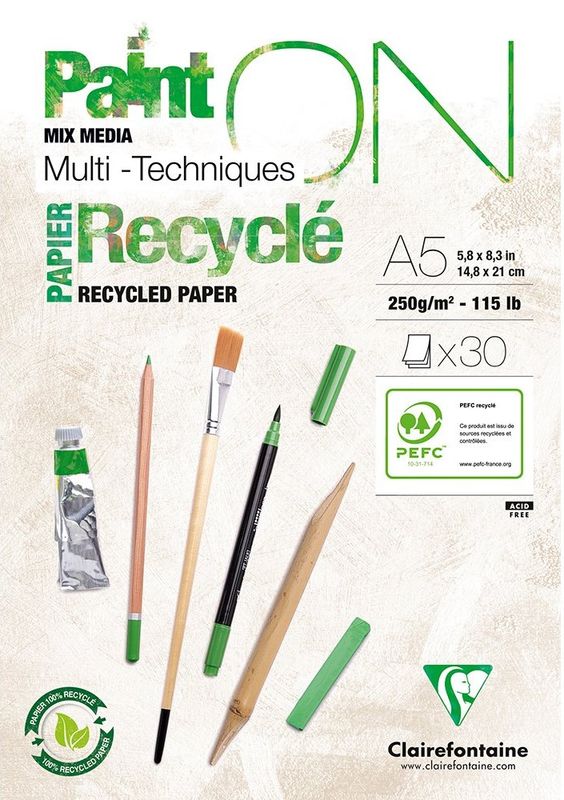 Clairefontaine - PaintON Mix Media paper 250g - Recycled A5 30pk