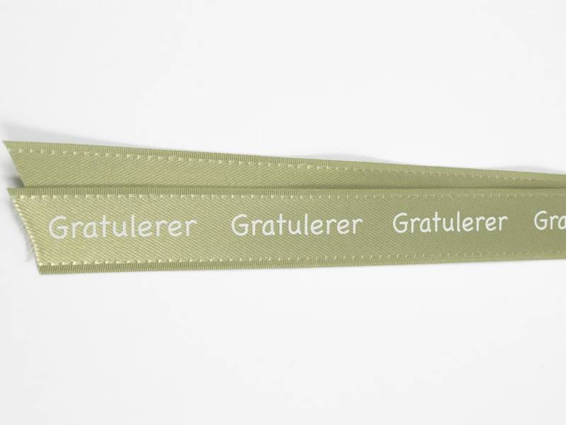 Silkebånd - Gratulerer - Grønn - 16 mm - Metervare 