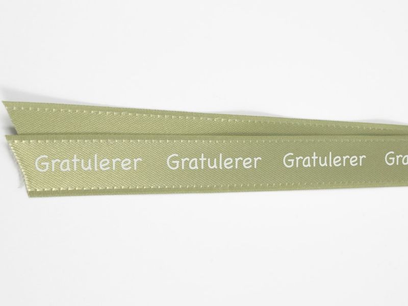 Silkebånd - Gratulerer - Grønn - 16 mm - Metervare 