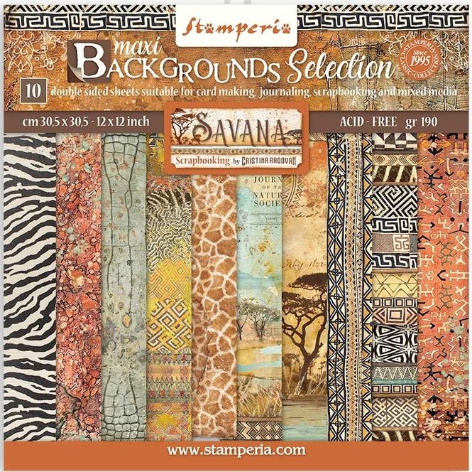 Hovedbilde Stamperia - 12x12 Paper Pack - 109 - Savana Maxi Background