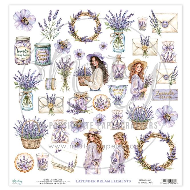 Hovedbilde Mintay - 12x12 - Basic Elements - A06 - Lavender Dream - Fussy Cut Sheet