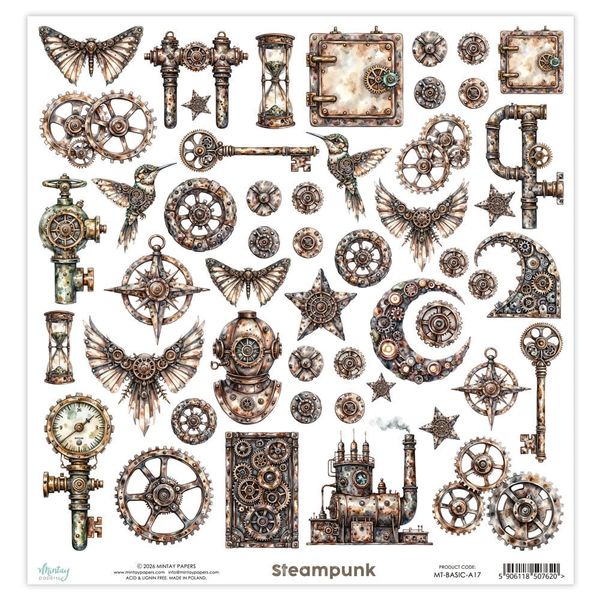 Mintay - 12x12 - Basic Elements - A17 - Steampunk - Fussy Cut Sheet