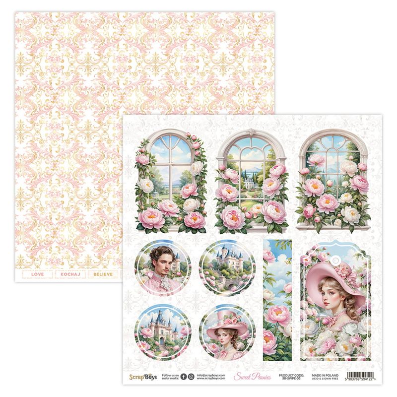 ScrapBoys - Sweet Peonies - 12x12 - Paper Pack